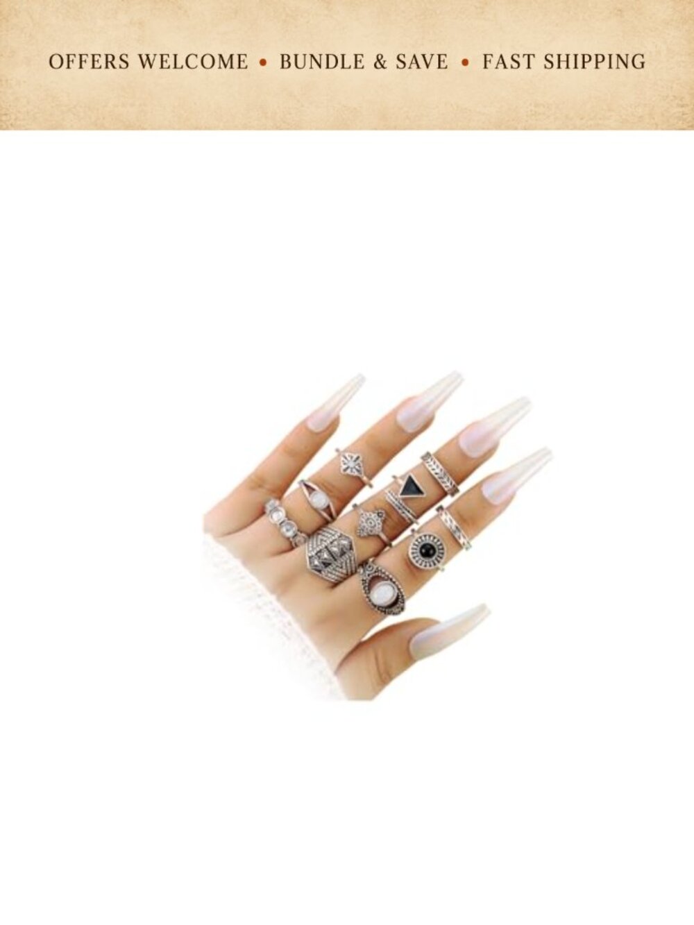 Silver Gemstone Knuckle Rings Set Vintage Chunky Crystal Midi Stacking Rings